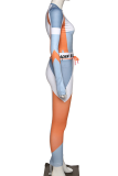 Orange Sportswear Print Letter O Neck Long Sleeve Two Pieces