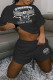 Black Fashion Casual Print Basic O Neck Short Sleeve Two Pieces
