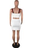 White Polyester Sexy Fashion crop top Solid Patchwork Regular Two-Piece Dress