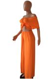 Orange Polyester Casual Fashion asymmetrical Bandage Solid crop top Straight Loose