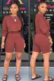 Wine Red Polyester Fashion Street Patchwork Solid Two Piece Suits Straight Long Sleeve Two Pieces