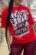 Red Street Print Letter O Neck Tops