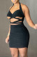 Black Fashion Sexy Solid Hollowed Out Backless Halter Sleeveless Dress