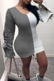 Grey Sexy Solid Patchwork O Neck Plus Size 