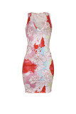 Rose Red Fashion Sexy Print Basic V Neck Pencil Dresses