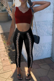 Black Sexy Solid Bandage Skinny Mid Waist Pencil Bottoms