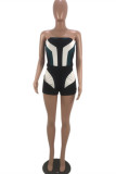 Black Fashion Sexy Patchwork Backless Strapless Skinny Romper