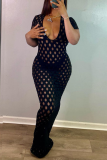 Blue Sexy Solid Patchwork V Neck Pencil Skirt Dresses