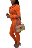 Orange Polyester Fashion adult Ma'am Street Solid Two Piece Suits pencil Long Sleeve Two Pieces