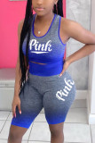 Blue Fashion Casual Letter Printed Sports Set