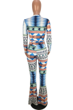 Blue Sexy Geometric Split Joint O Neck Long Sleeve Two Pieces