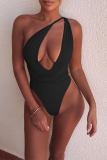 Black Sexy Solid Patchwork Swimwears