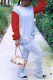 Red Fashion Casual Patchwork Fold O Neck Long Sleeve Two Pieces