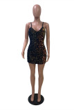 Black Fashion Sexy Patchwork Sequins Spaghetti Strap A Line Dresses