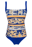 Blue Sexy Print Patchwork Swimwears
