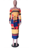 Multicolor Sexy Print Bateau Neck Pencil Skirt Dresses