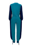 Turquoise Street Solid Bandage Patchwork Zipper Collar Long Sleeve Two Pieces