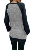 Dark Gray O Neck Long Sleeve Patchwork Sweaters & Cardigans