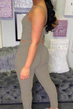 Grey Milk Silk Fashion Sexy adult Ma'am Solid Draped Two Piece Suits pencil Sleeveless Two Pieces