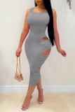 Pink Sexy Solid Patchwork U Neck Pencil Skirt Dresses