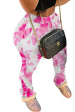 Pink Green Pink Orange Multi-color knit Elastic Fly Mid Print pencil Pants Bottoms