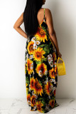 Multicolor Casual Off The Shoulder Sleeveless Slip Swagger Floor-Length Print Patchwork