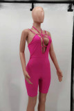 Pink Fashion Sexy Solid Hollowed Out Backless Spaghetti Strap Skinny Romper