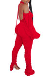 Red Fashion Sexy Adult Knitting Solid Backless Halter Straight Jumpsuits