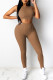 Khaki Casual Sportswear Solid Vests Pants O Neck Sleeveless Two Pieces
