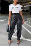 Black Fashion Casual Solid Basic Regular High Waist Trousers