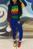 Red Fashion Casual Print Patchwork O Neck Long Sleeve Two Pieces