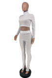 White Casual Solid Patchwork Turtleneck Long Sleeve Two Pieces