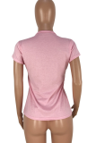 Pink O Neck Short Sleeve Print