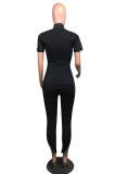 Pink Fashion Casual Solid Slit Beading Turtleneck Short Sleeve Two Pieces