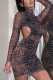 Black Street Print Patchwork O Neck Long Sleeve Mini Pencil Skirt Dresses