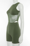 Army Green Casual Solid Split Joint O Neck Sleeveless Two Pieces
