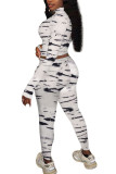White Fashion Sexy Adult Polyester Patchwork Print Split Joint O Neck Long Sleeve Regular Sleeve Regular Two Pieces