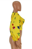Yellow Fashion Casual Print Basic V Neck Tops