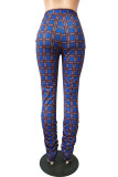 Orange Casual Polyester Plaid Print Boot Cut Bottoms