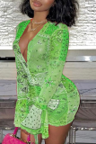 Pink Sexy Print Draw String V Neck Printed Dress Dresses
