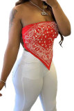 White Red Black Royal blue One word collar Sleeveless Patchwork Print backless Tops