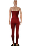 Wine Red Fashion Casual Solid Milk. Sleeveless Wrapped Jumpsuits