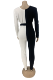Black Sexy Solid Patchwork V Neck Skinny Jumpsuits