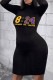 Black Sexy Print O Neck Pencil Skirt Dresses