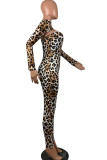 Leopard print Sexy Patchwork Leopard grain Long Sleeve O Neck Jumpsuits