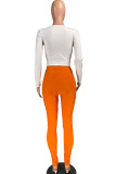 Light orange Fashion Casual Adult Solid Patchwork U Neck Long Sleeve Regular Sleeve Regular Two Pieces