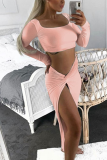 Pink Street Solid Patchwork High Opening Square Collar Long Sleeve Two Pieces