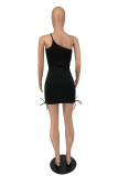 Rose Red Fashion Sexy Solid Backless One Shoulder Sleeveless Dress