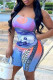 Blue Fashion Sexy Print Backless Strapless Skinny Romper