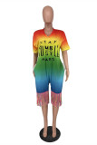 Gradient Color Fashion Casual Gradual Change Letter Print Tassel V Neck Loose Romper